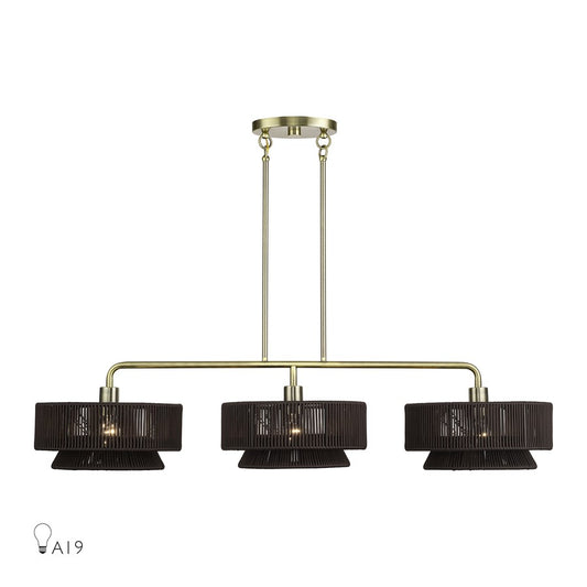 Livex Florell 3Lt Extra Large Chandelier, Brass/Chocolate Polyester - 49143-01