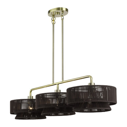 Livex Florell 3Lt Extra Large Chandelier, Brass/Chocolate Polyester