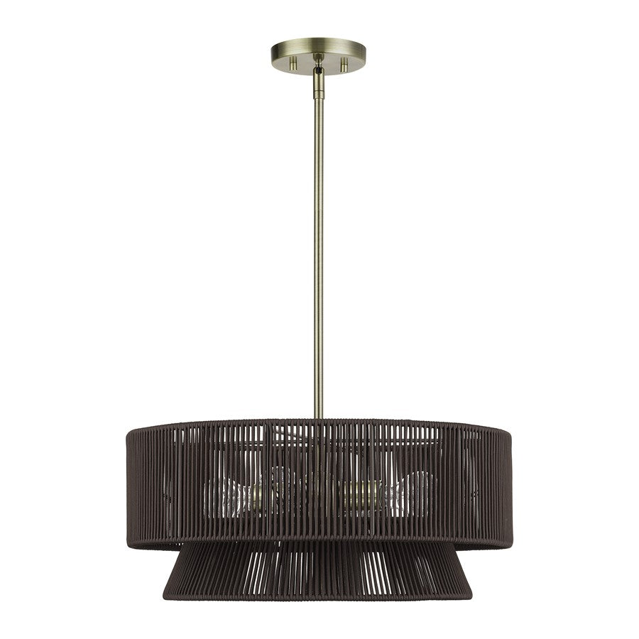Livex Florell 4Lt Pendant Chandelier, Brass/Chocolate Polyester