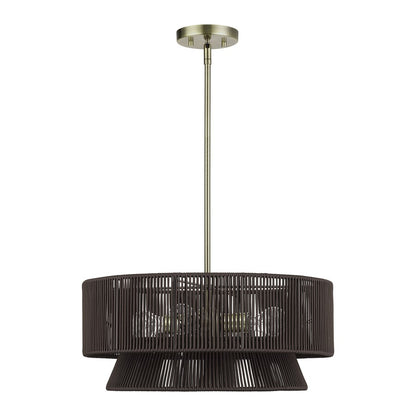 Livex Florell 4Lt Pendant Chandelier, Brass/Chocolate Polyester