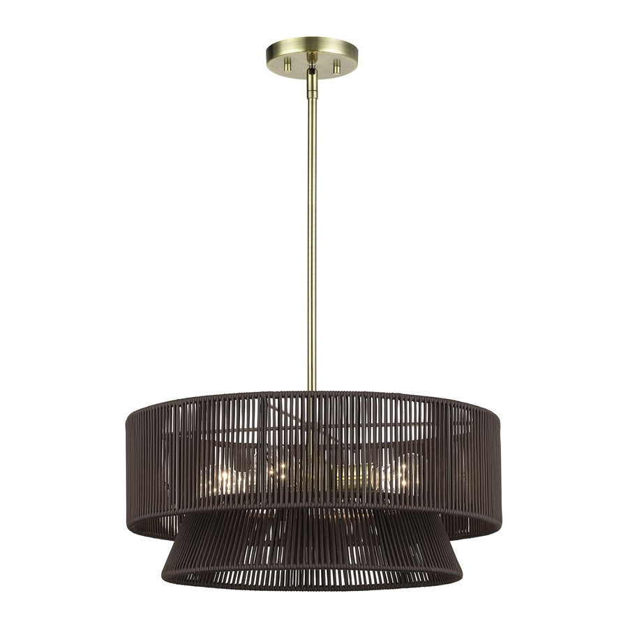 Livex Florell 4Lt Pendant Chandelier, Brass/Chocolate Polyester