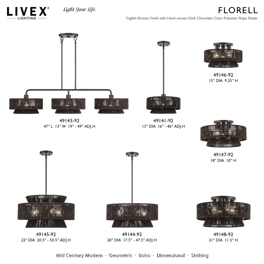 Livex Florell 5Lt Pendant Chandelier, Bronze/Chocolate Polyester