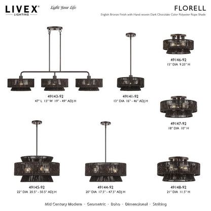 Livex Florell 5Lt Pendant Chandelier, Bronze/Chocolate Polyester