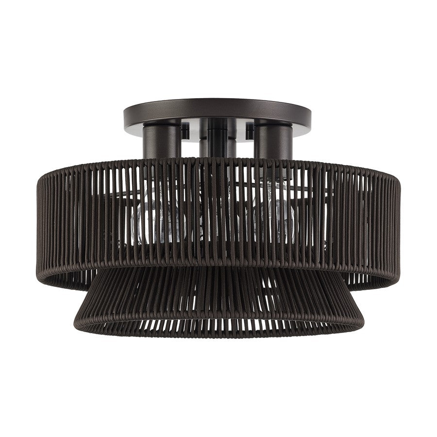 Livex Florell 3Lt 9" Semi-Flush, Bronze/Chocolate Polyester