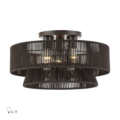Livex Florell 3Lt 10" Semi-Flush, Bronze/Chocolate Polyester - 49147-92