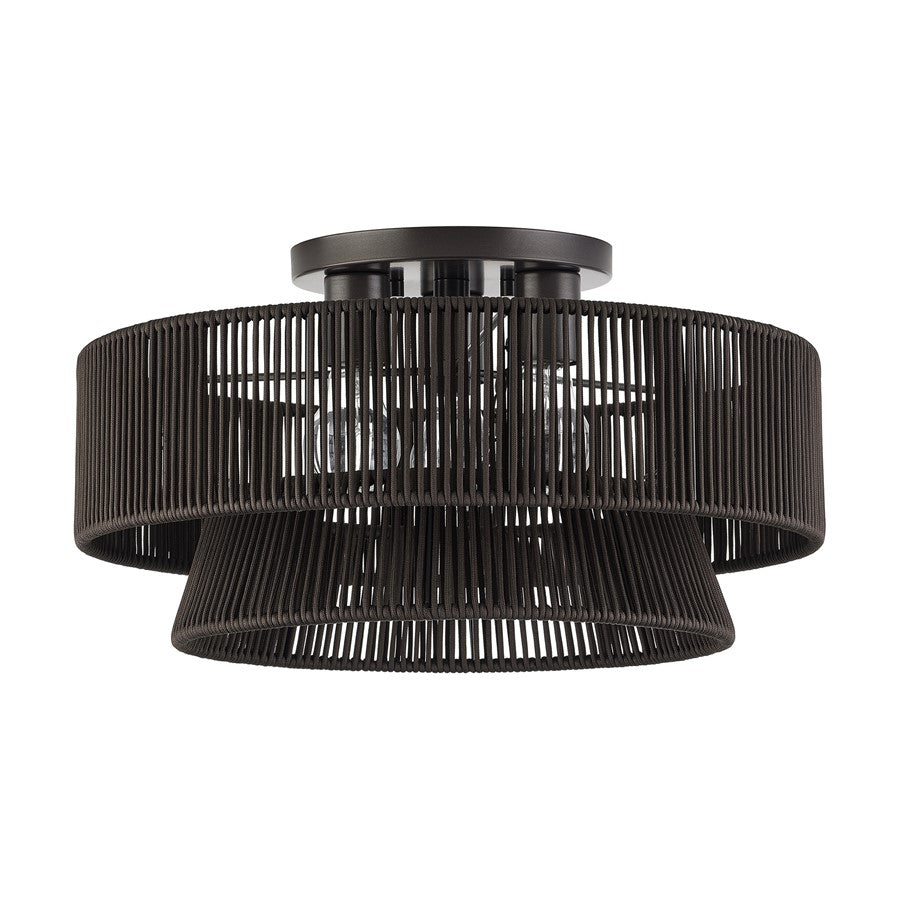 Livex Florell 3Lt 10" Semi-Flush, Bronze/Chocolate Polyester