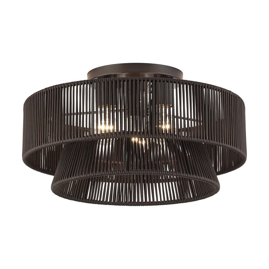 Livex Florell 3Lt 10" Semi-Flush, Bronze/Chocolate Polyester