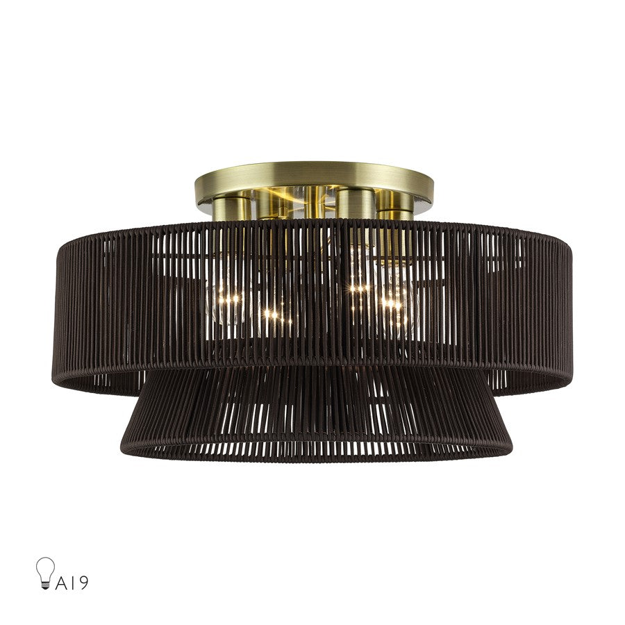 Livex Florell 4Lt 21" Semi-Flush, Brass/Chocolate Polyester - 49148-01