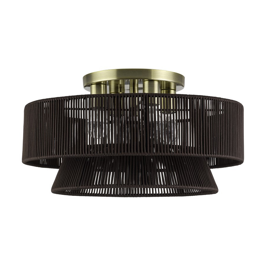 Livex Florell 4Lt 21" Semi-Flush, Brass/Chocolate Polyester