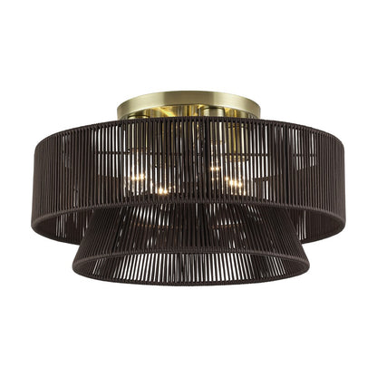 Livex Florell 4Lt 21" Semi-Flush, Brass/Chocolate Polyester