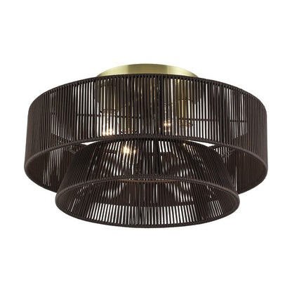 Livex Florell 4Lt 21" Semi-Flush, Brass/Chocolate Polyester