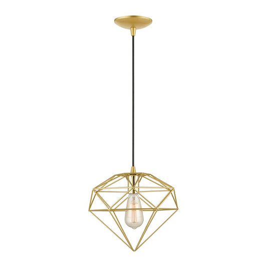Livex Knox 1 Light Pendant, Gold/Brass/Hand Welded Soft Gold Metal
