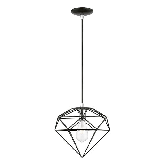 Livex Knox 1 Light Pendant, Black/Chrome/Black Metal