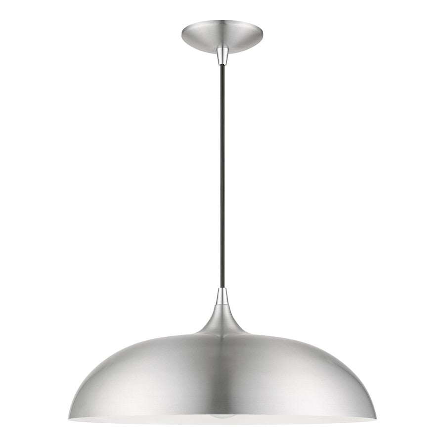 Livex Amador 1 Light Pendant, Aluminum/Chrome/Aluminum Metal/White