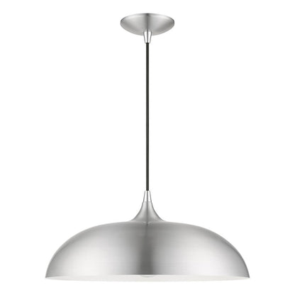 Livex Amador 1 Light Pendant, Aluminum/Chrome/Aluminum Metal/White