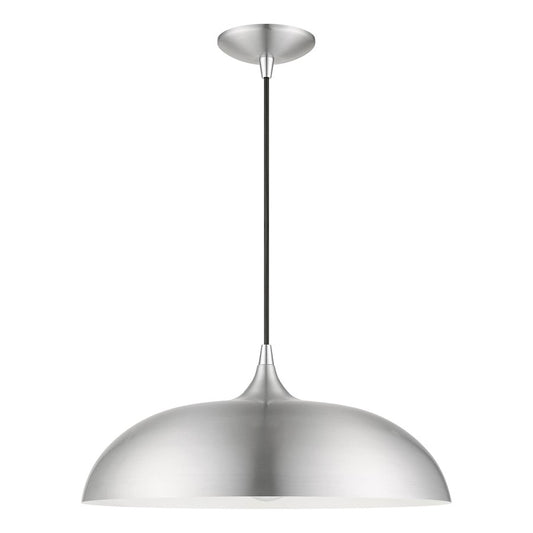 Livex Amador 1 Light Pendant, Aluminum/Chrome/Aluminum Metal/White