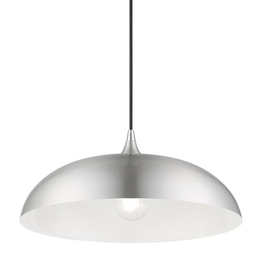Livex Amador 1 Light Pendant, Aluminum/Chrome/Aluminum Metal/White