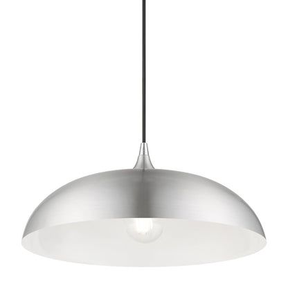 Livex Amador 1 Light Pendant, Aluminum/Chrome/Aluminum Metal/White