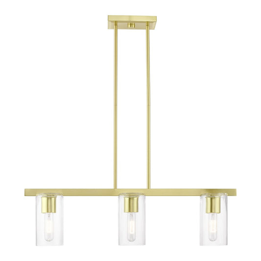 Livex Clarion 3 Light Linear Chandelier, Satin Brass/Clear