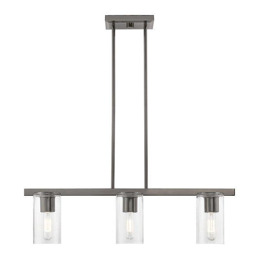 Livex Clarion 3 Light Linear Chandelier, Black Chrome/Clear