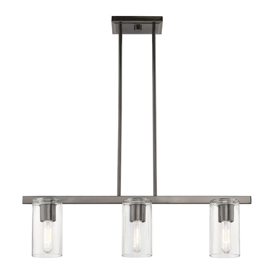 Livex Clarion 3 Light Linear Chandelier, Black Chrome/Clear