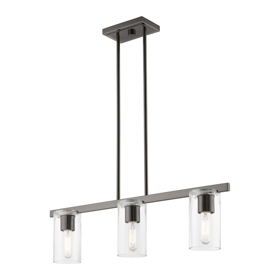 Livex Clarion 3 Light Linear Chandelier, Black Chrome/Clear
