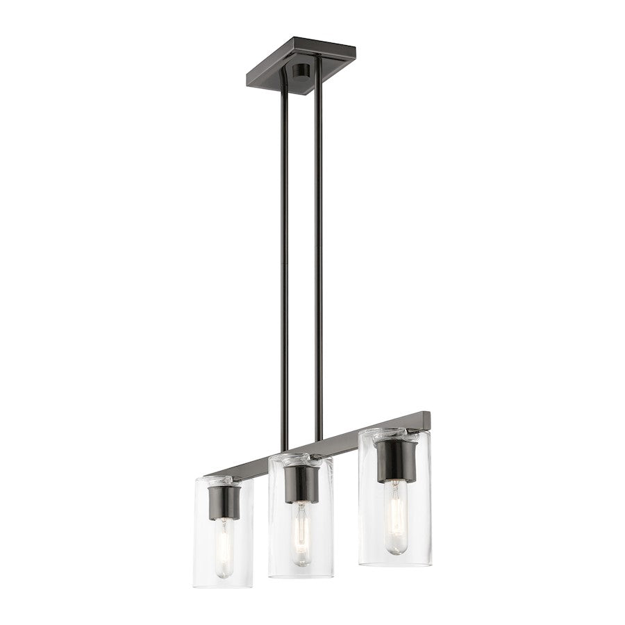 Livex Clarion 3 Light Linear Chandelier, Black Chrome/Clear