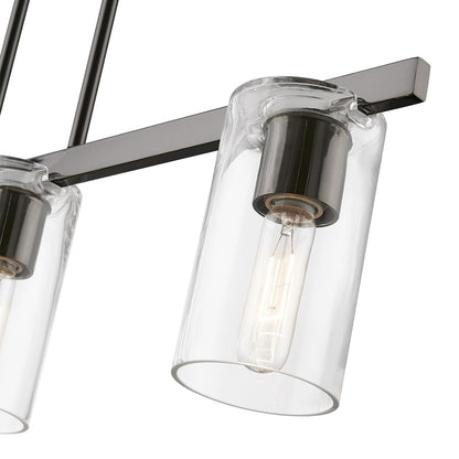Livex Clarion 3 Light Linear Chandelier, Black Chrome/Clear