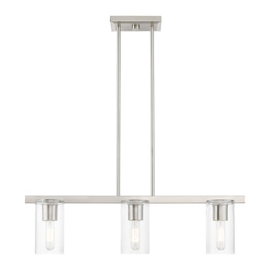 Livex Clarion 3 Light Linear Chandelier, Brushed Nickel/Clear