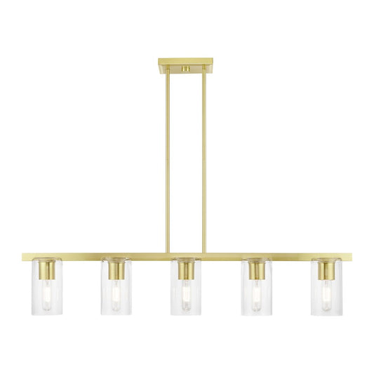 Livex Clarion 5 Light Linear Chandelier, Satin Brass/Clear