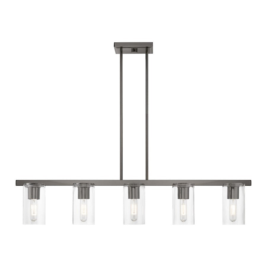 Livex Clarion 5 Light Linear Chandelier, Black Chrome/Clear