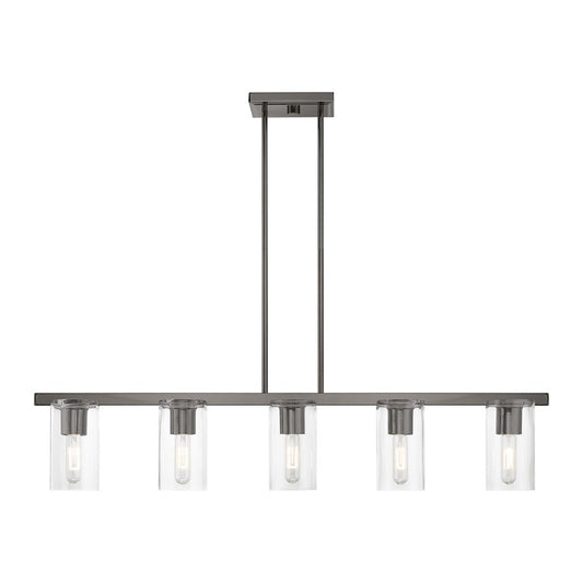 Livex Clarion 5 Light Linear Chandelier, Black Chrome/Clear