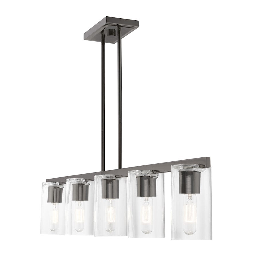 Livex Clarion 5 Light Linear Chandelier, Black Chrome/Clear