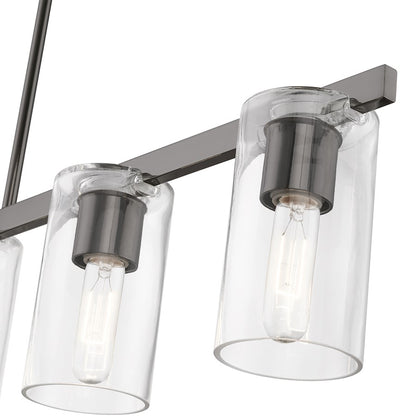 Livex Clarion 5 Light Linear Chandelier, Black Chrome/Clear
