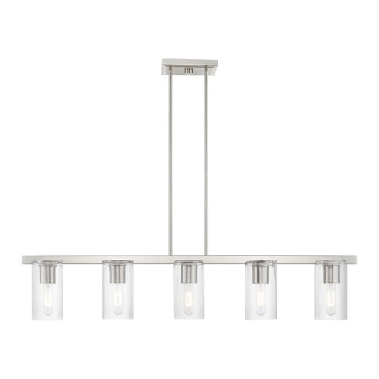 Livex Clarion 5 Light Linear Chandelier, Brushed Nickel/Clear