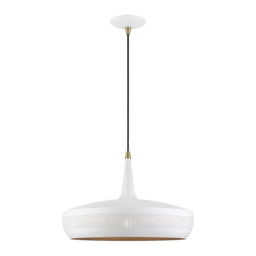Livex Banbury 1 Light Pendant, White/Antique BS/White Aluminum/Gold
