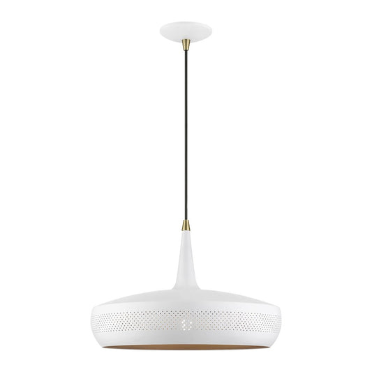 Livex Banbury 1 Light Pendant, White/Antique BS/White Aluminum/Gold