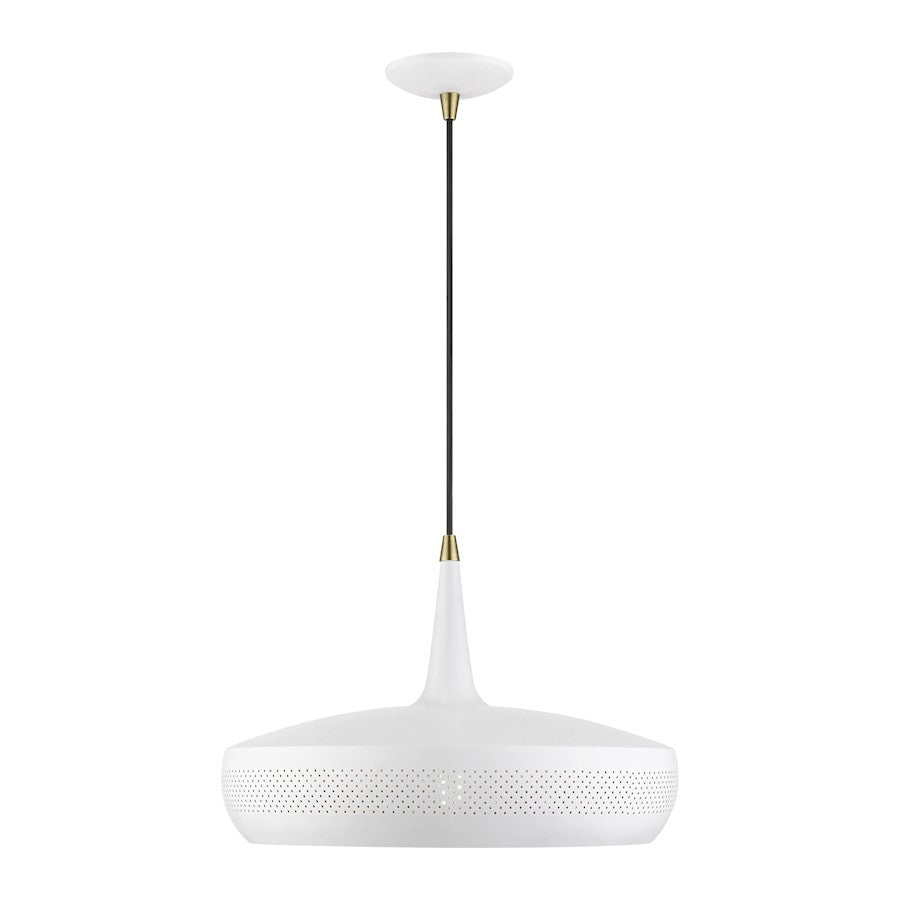 Livex Banbury 1 Light Pendant, White/Antique BS/White Aluminum/Gold