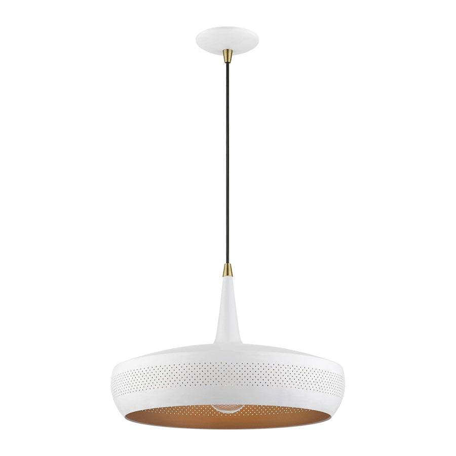 Livex Banbury 1 Light Pendant, White/Antique BS/White Aluminum/Gold
