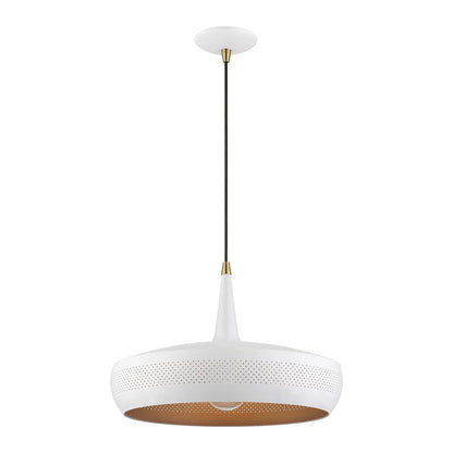 Livex Banbury 1 Light Pendant, White/Antique BS/White Aluminum/Gold