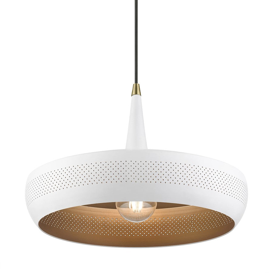 Livex Banbury 1 Light Pendant, White/Antique BS/White Aluminum/Gold