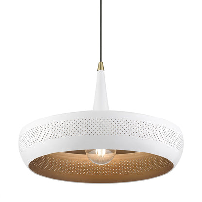 Livex Banbury 1 Light Pendant, White/Antique BS/White Aluminum/Gold