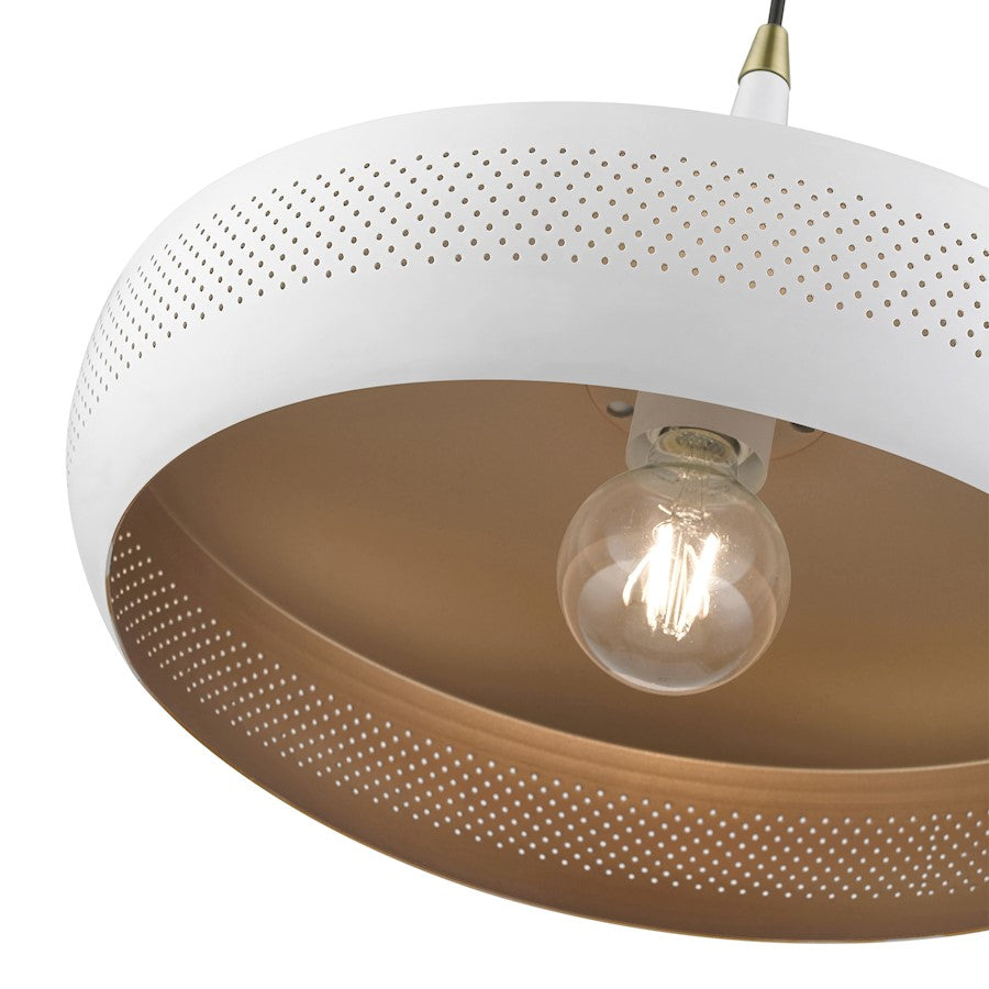 Livex Banbury 1 Light Pendant, White/Antique BS/White Aluminum/Gold