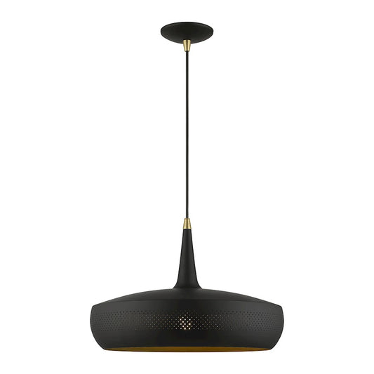 Livex Banbury 1 Light Pendant, BK/Antique BS/BK Aluminum/Gold