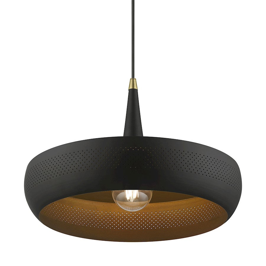 Livex Banbury 1 Light Pendant, BK/Antique BS/BK Aluminum/Gold