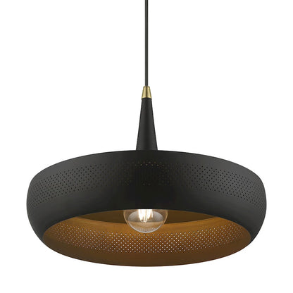 Livex Banbury 1 Light Pendant, BK/Antique BS/BK Aluminum/Gold