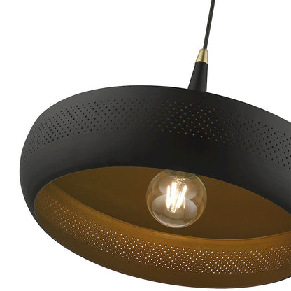 Livex Banbury 1 Light Pendant, BK/Antique BS/BK Aluminum/Gold