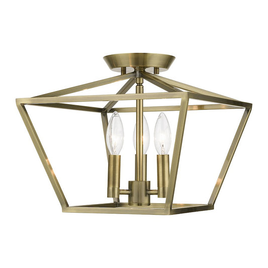 Livex Devonshire 3 Light Square Semi-Flush, Antique Brass