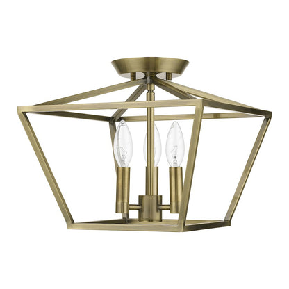 Livex Devonshire 3 Light Square Semi-Flush, Antique Brass