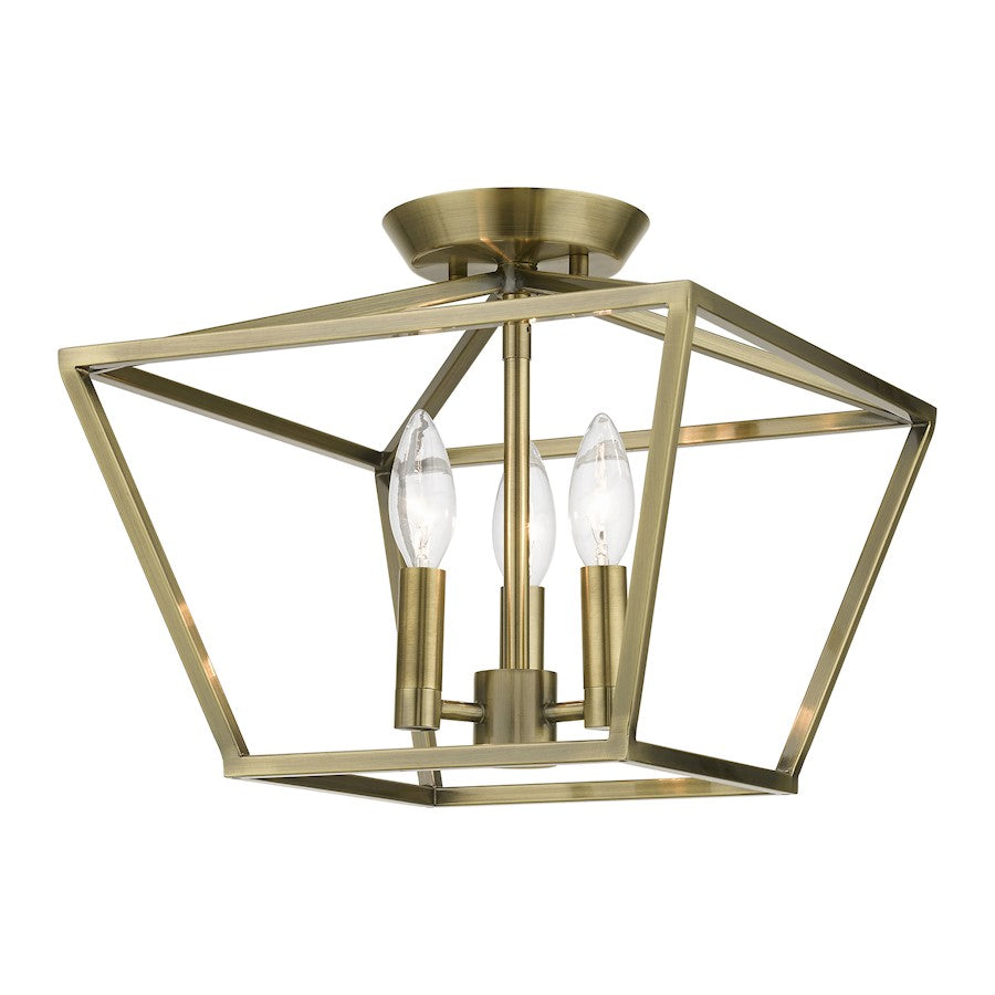 Livex Devonshire 3 Light Square Semi-Flush, Antique Brass
